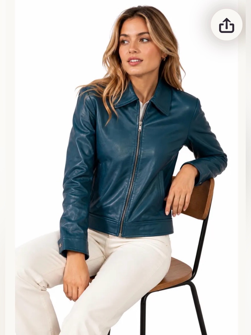 Pamela McCoy Teal-Blue Leather Zip Jacket